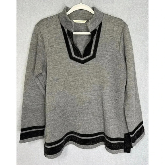 Soft Surroundings Tunic Top Women’s PM Gray Runway Wool Blend Knit Velvet Trim - Picture 3 of 10